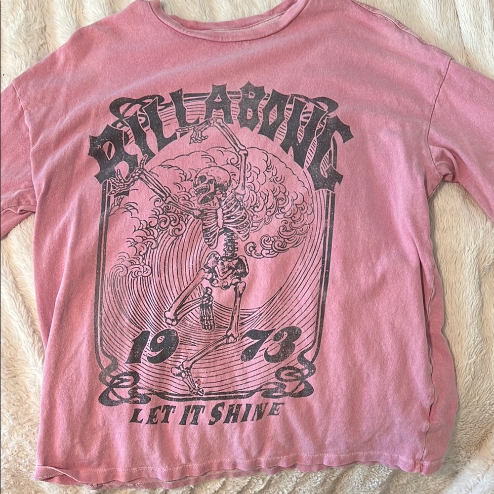 Billabong Vintage Pink Tee with Skeleton Design